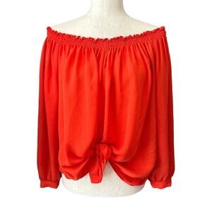 Artelier Nicole Miller Orange Silk Tie Front Top M